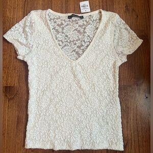 Abercrombie & Fitch Cream Lace V-Neck Shirt